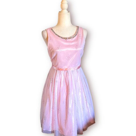 GIRLS COTTON CANDY COLOR SLEEVELESS BABY DOLL DRESS W RHINESTONE& TULLE UNDER